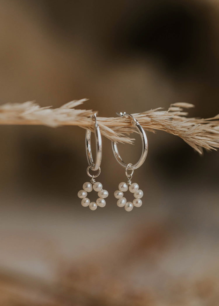 hanging set of pearl hoop earrings charms