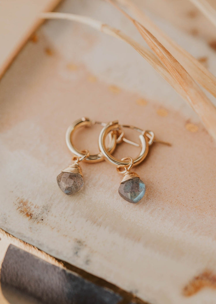 gold earring charms with labradorite stone