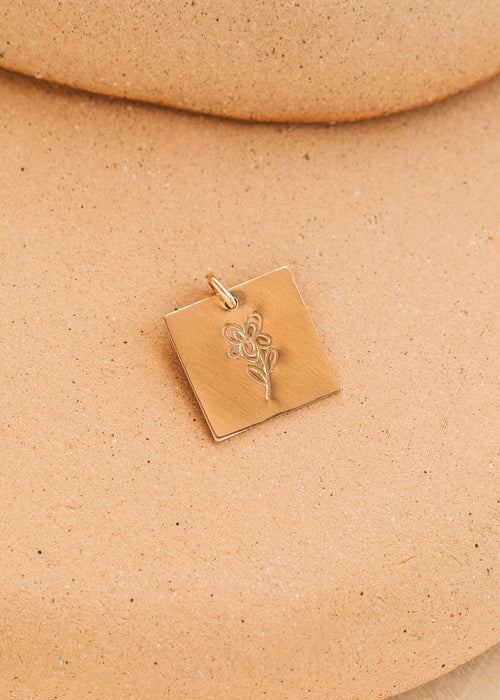 Birth Flower Square Pendant