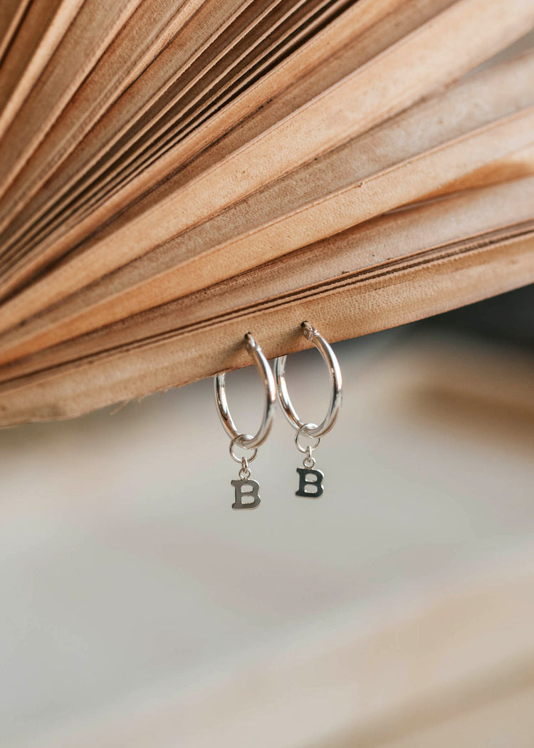 silver initial hoop charms dangle earrings