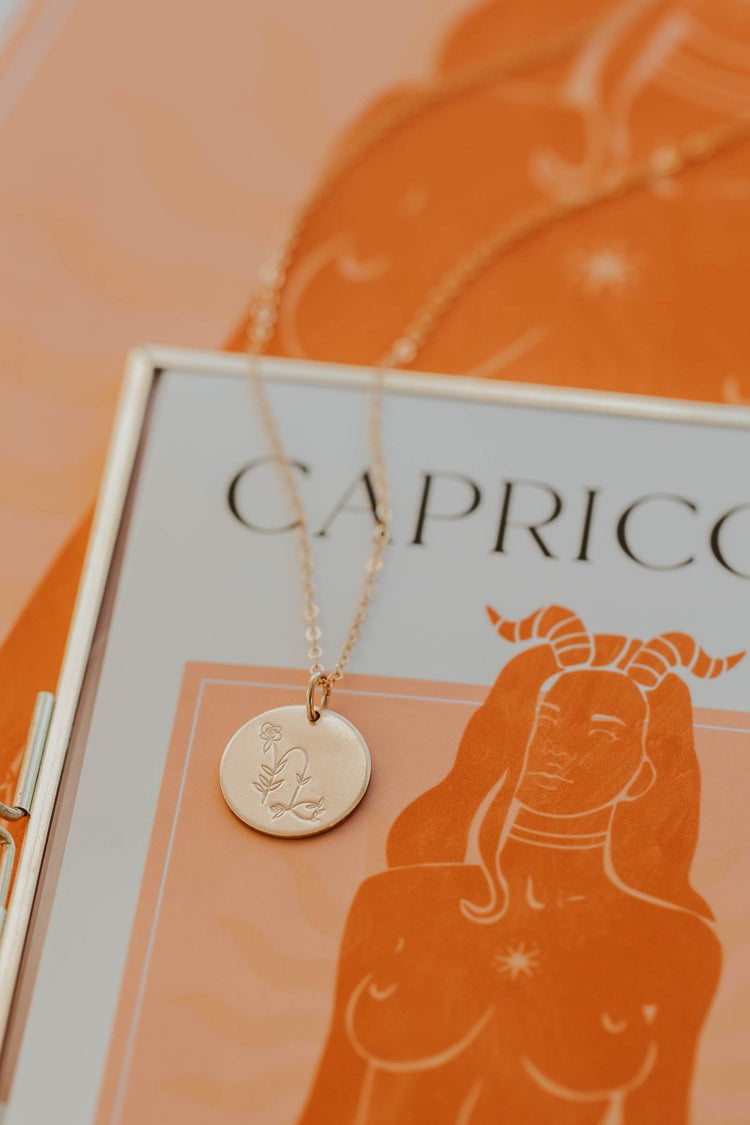 Capricorn in Bloom Necklace 14kt Gold Fill 20 Satellite Chain by Hello Adorn