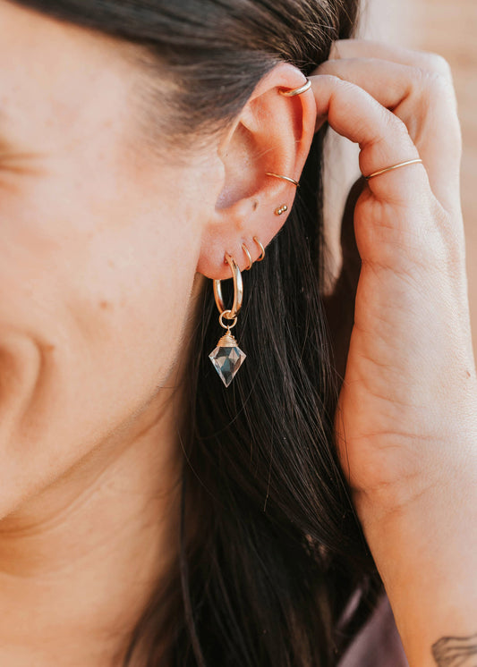 crystal earrings charm drop in ear on model