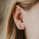 Double hoop earrings for single piercing by Hello Adorn shown on a model styled with circle earrings in 14k gold fill.