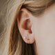 Circle stud earrings styled with gold twist earrings in an ear by Hello Adorn.