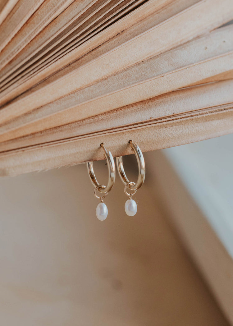 hanging hoops with pearl charm