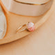 14K Gold Fill Rosalie Ring by Hello Adorn - oval pink stone in gold bezel setting on ceramic dish