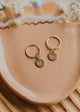 simple stamped heart hoop charm disc earrings on hoop