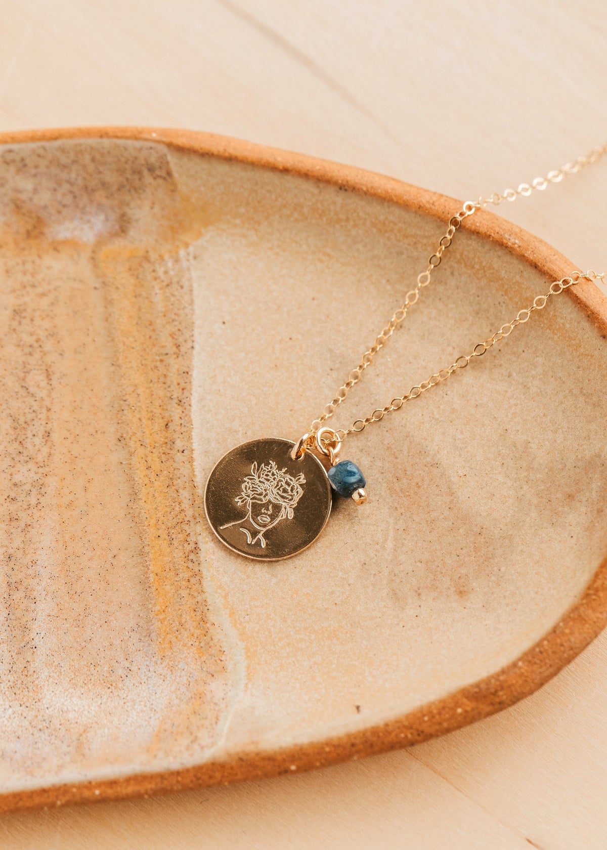 Gold Hello Adorn Mental Health necklace with circular pendants and meaning charms