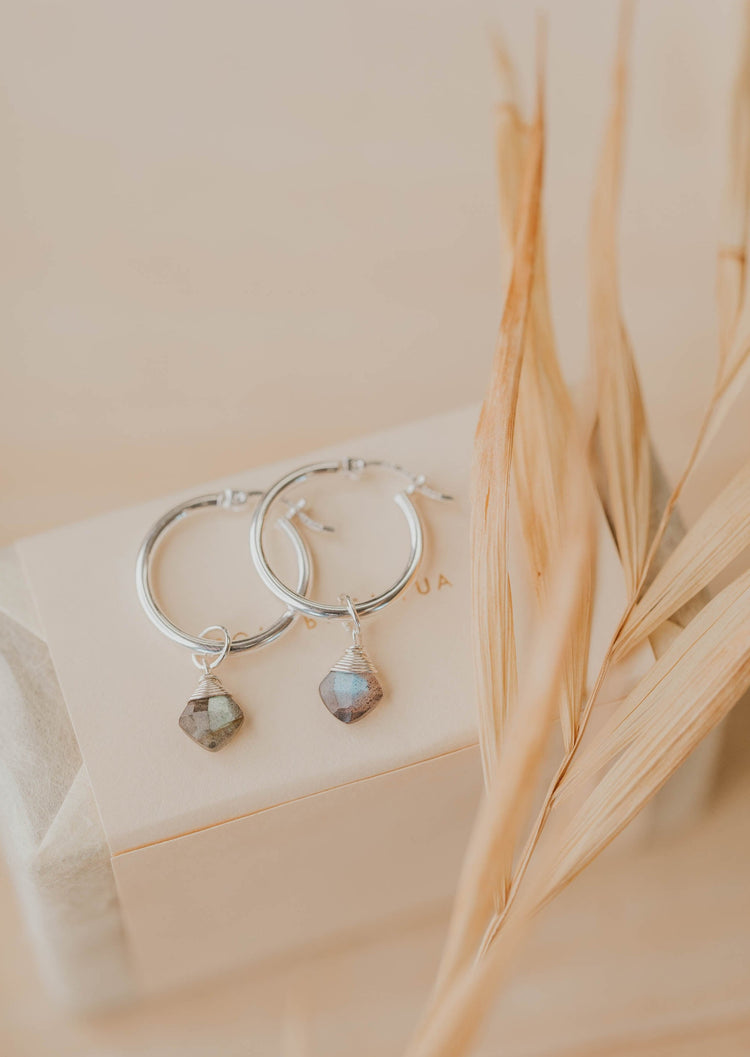 silver labradorite charms for hoops