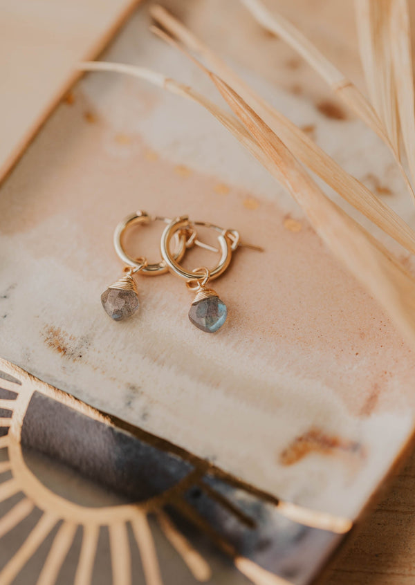 gold earring charms with labradorite stone