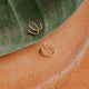 14k gold fill tiny twist earrings by Hello Adorn on a terracotta dish with tropical leaf