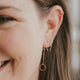 14k gold fill tiny horseshoe threader earrings styled with beaded gold ear cuff and backdrop earring by Hello Adorn