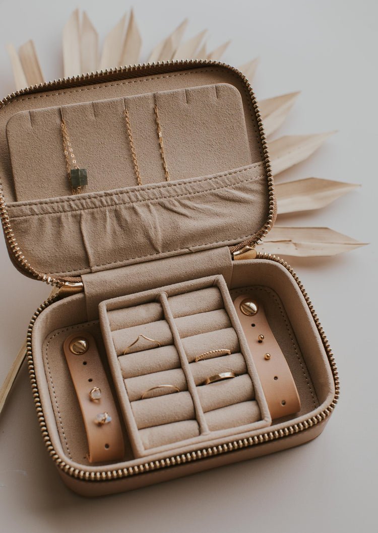 A packed jewelry case, especially useful for a travel box jewelry from Hello Adorn to store all your jewelry while traveling.
