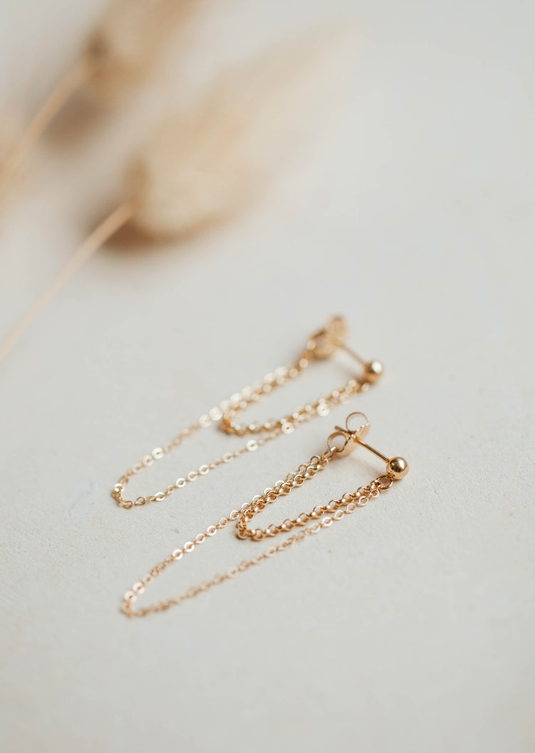 A pair of drop earrings created by Hello Adorn to create double chain earrings in the Skyla Double Annex design, a great pair of statement earrings.
