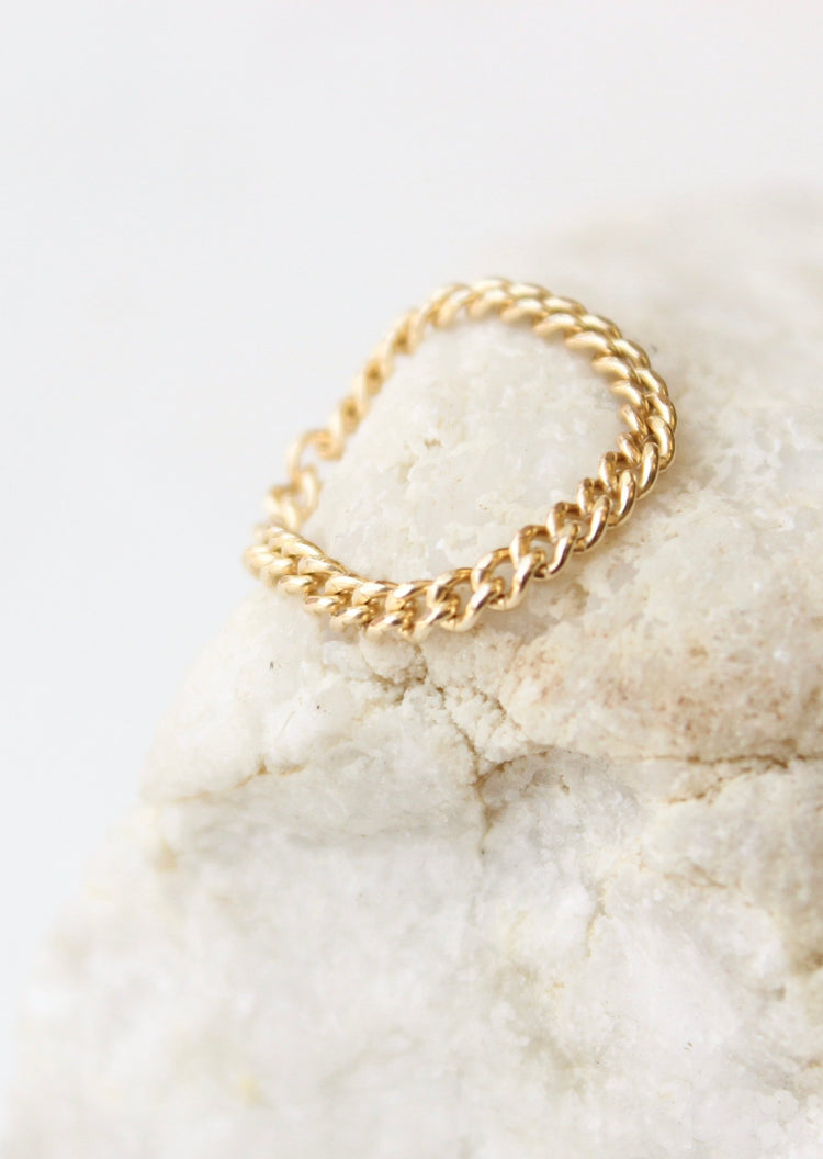 The Dani Chain Ring shown in 14k gold fill handmade by Hello Adorn, a great statement ring or pair it with other stacking rings.