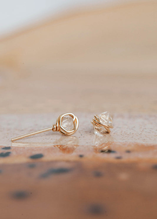 Herkimer diamond earrings by Hello Adorn shown in 14k gold fill.
