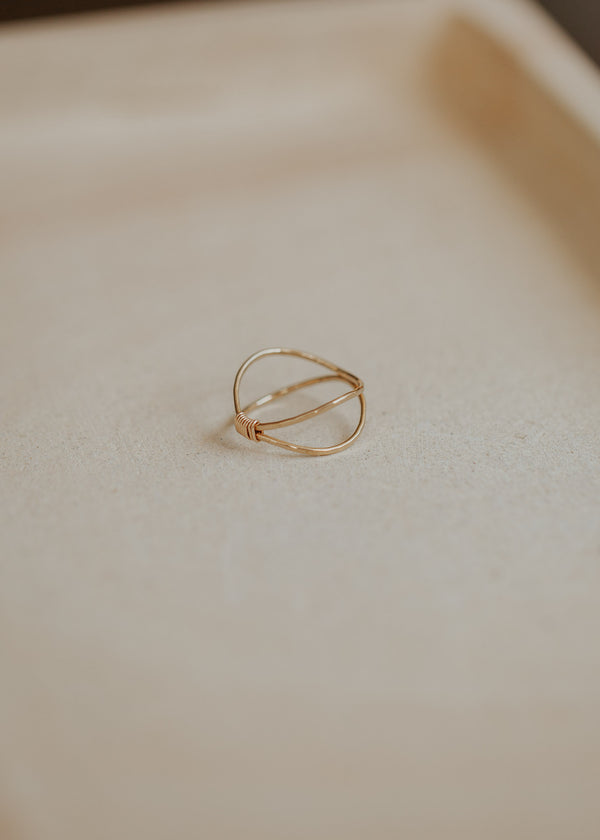 A close up look at the Cleo ring by Hello Adorn, featuring a wire wrapped ring to create a unique piece of handmade jewelry in Wisconsin.