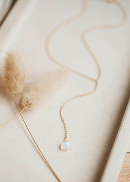 Moonstone + Tiny Rollo Y Necklace