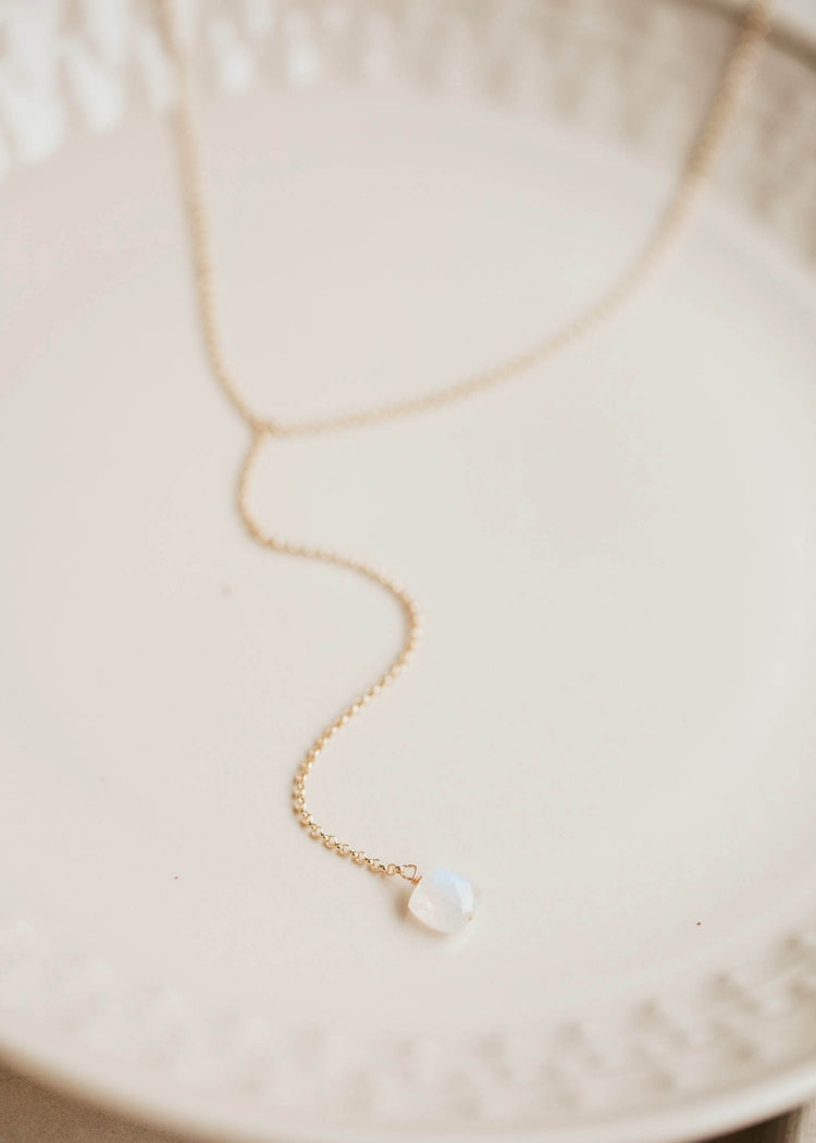 Moonstone + Tiny Rollo Y Necklace